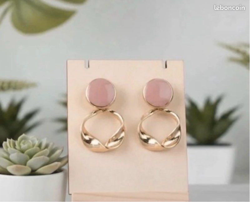 Boucles D'oreilles Vintage En Résine Marbrée Beige - Clips Acier, Style Rétro, Occasion En Bel état