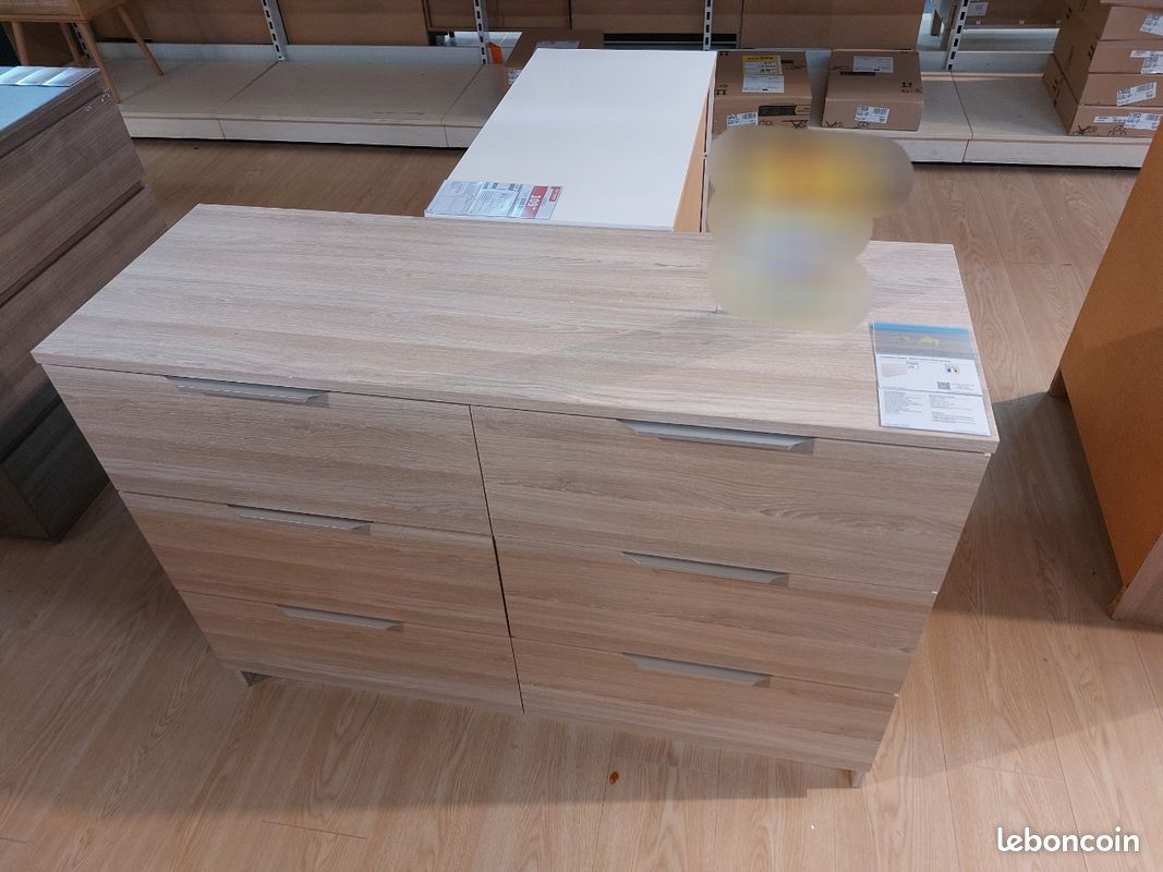 Commode 6 tiroirs coloris chêne 120 cm – excellent état (image 1)