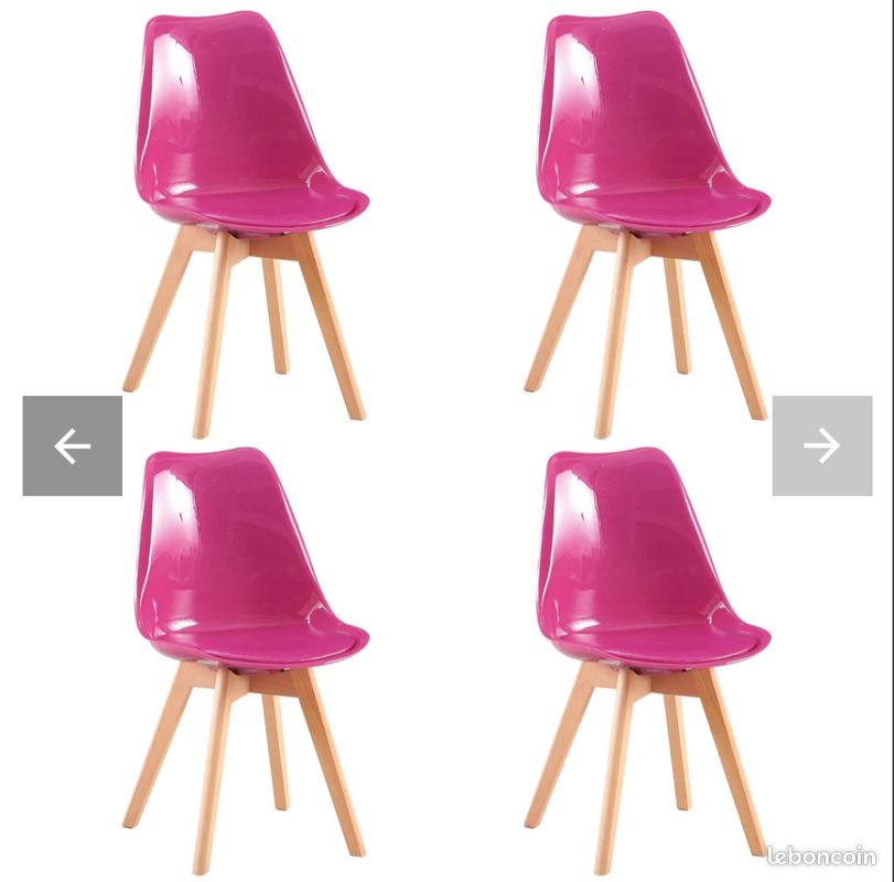 Lot de 4 chaises scandinaves avec coussinet en simili cuir, coloris rose ( neuf et emballé ) (image 1)