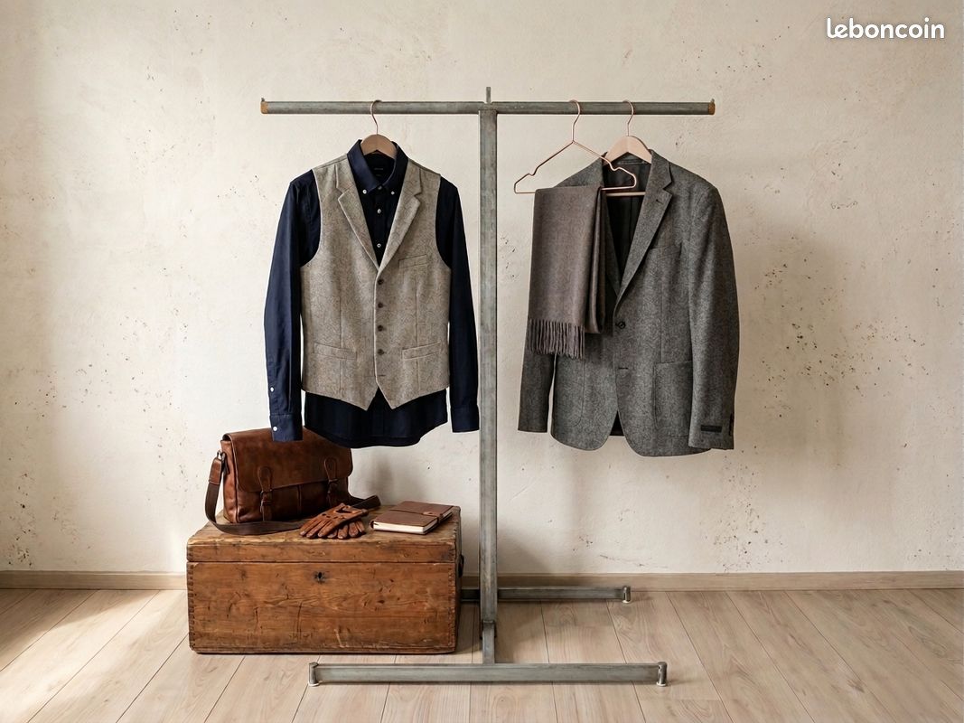 Portant à vêtements en T style industriel / Penderie pro en acier (image 1)