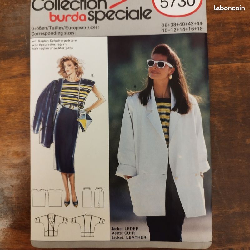 Patron Burda été tailleur ensemble veste jupe top blouse sans manches taille 36 à 44 (image 1)