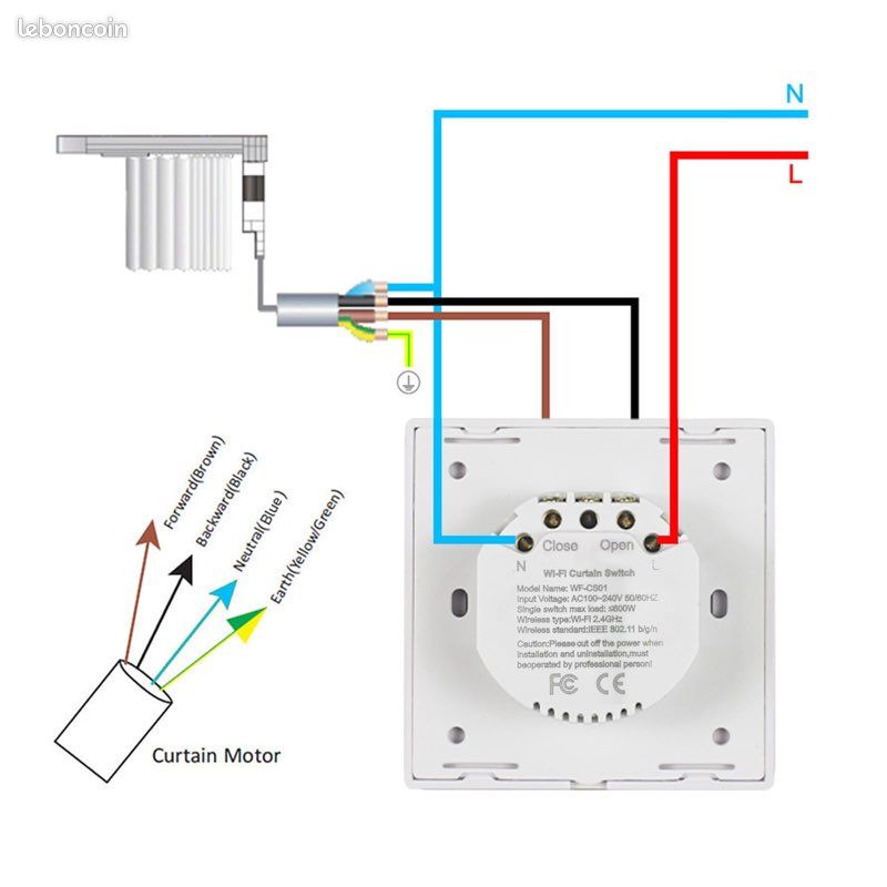 HEUXGIR Interrupteur de volet roulant Wi-Fi intelligent de 86 mm avec LED contrôlable, compatible avec l'application Alexa/Google Home/Smart Life, nécessite Zero Conductor 4 pièces