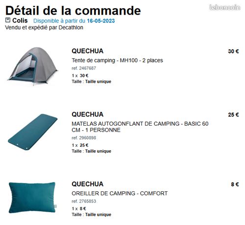 Matériel camping (tente + matelas autogonflant + oreiller) (image 1)