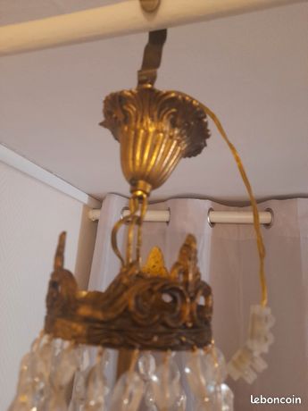 Lustre Montgolfière Ancienne Art Deco Pampilles Crystal