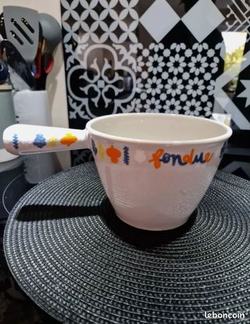 Le Creuset - Caquelon gris / orange a fondue savoyarde bourguignonne vintage - Arts de la table