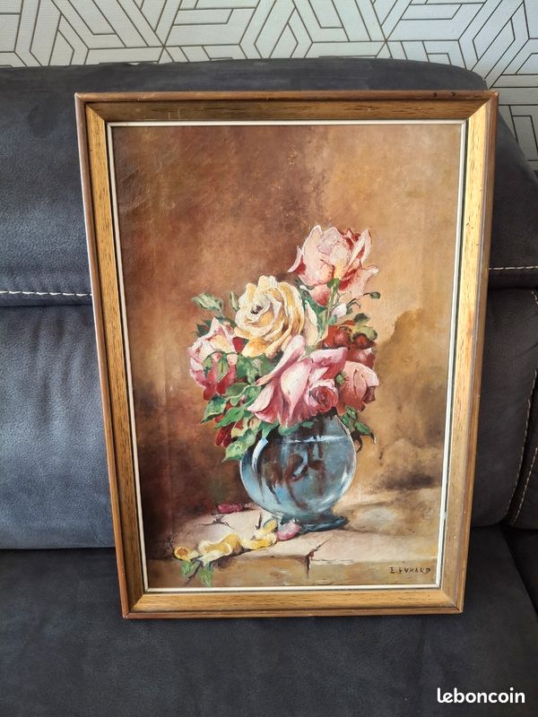 Tableau Nature Morte – Huile Sur Toile Bouquet De Fleurs, Signé, École Française