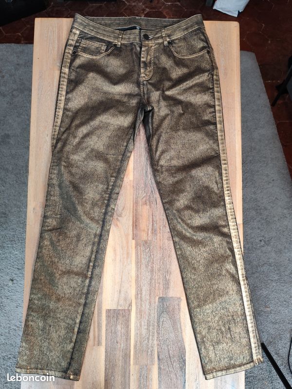 Pantalon skinny noir doré cuivré - Naf Naf Taille 38 (Dimensions en photos) (image 1)