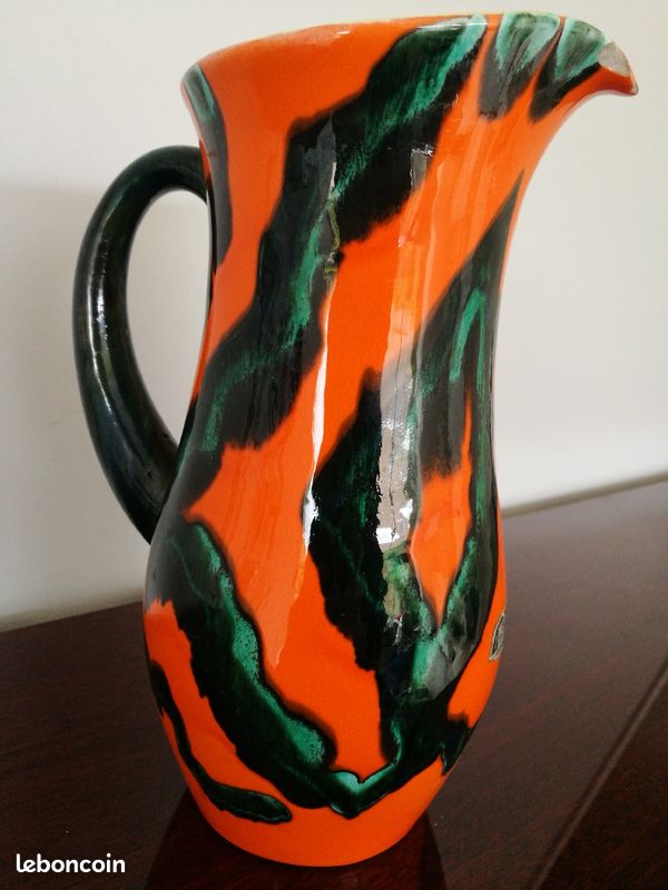 Cruche pichet limoge emaux orange (image 3)