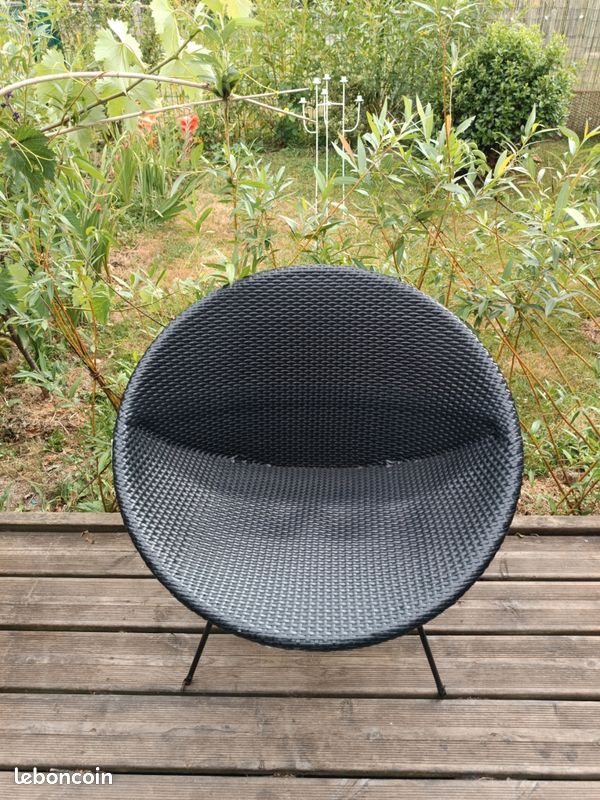 Fauteuil tressage plastique vintage origine (image 1)