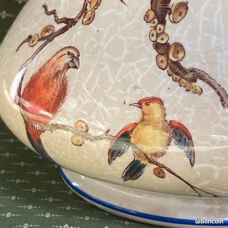 Ancien sucrier Service Nella Vieillard oiseau polychrome fleurs, pot ravissant (image 6)