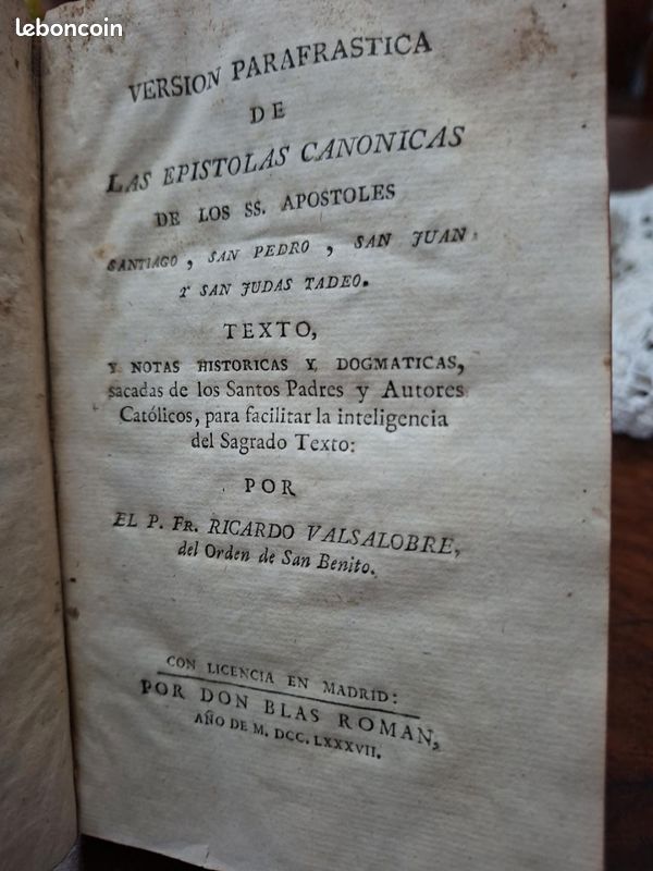 Rare 1787 – VERSION PARAFRÁSTICA DE LAS EPÍSTOLAS CANÓNICAS – RICARDO VALSALOBRE – MADRID (image 2)