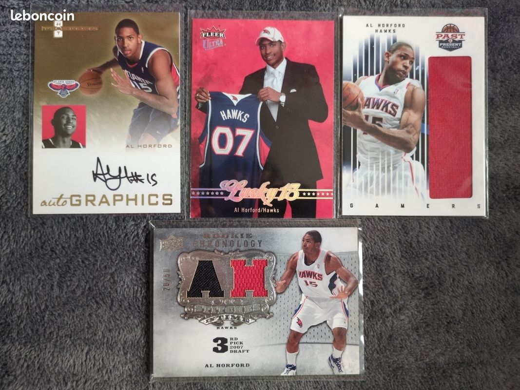 Lot cartes basket NBA Al Horford HAWKS JERSEY RC NUM AUTO UPPER DECK FLEER (image 1)