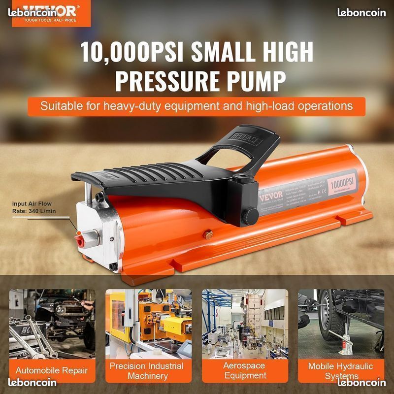 Pompe hydraulique pneumatique VEVOR 10000 PSI – Commande au pied – Neuve (image 2)
