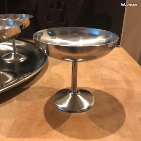 JEAN COUZON SERVICE A DESSERT PRESIDENT 6 COUPES A GLACE INOX + 6 CUILLERES