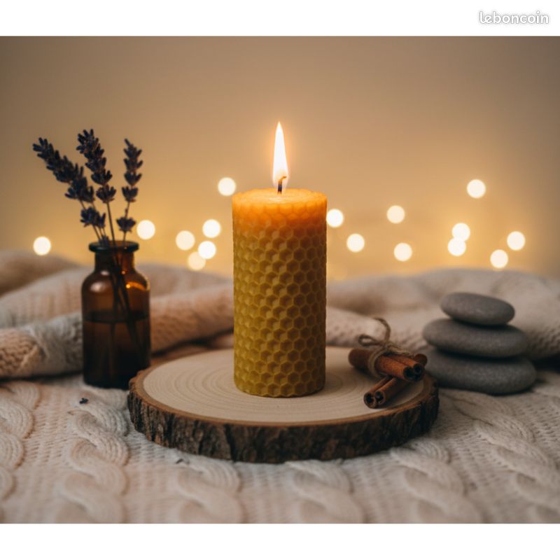 Bougies Piliers En Cire D'abeille - Lot De 5 Bougies Naturelles Au Miel, Sans Suie, Parfum Délicat | Cadeau écologique Noël, Anniversaire