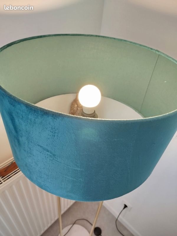 Magnifique Lampadaire Design – Velours Bleu Canard & Marbre (image 4)