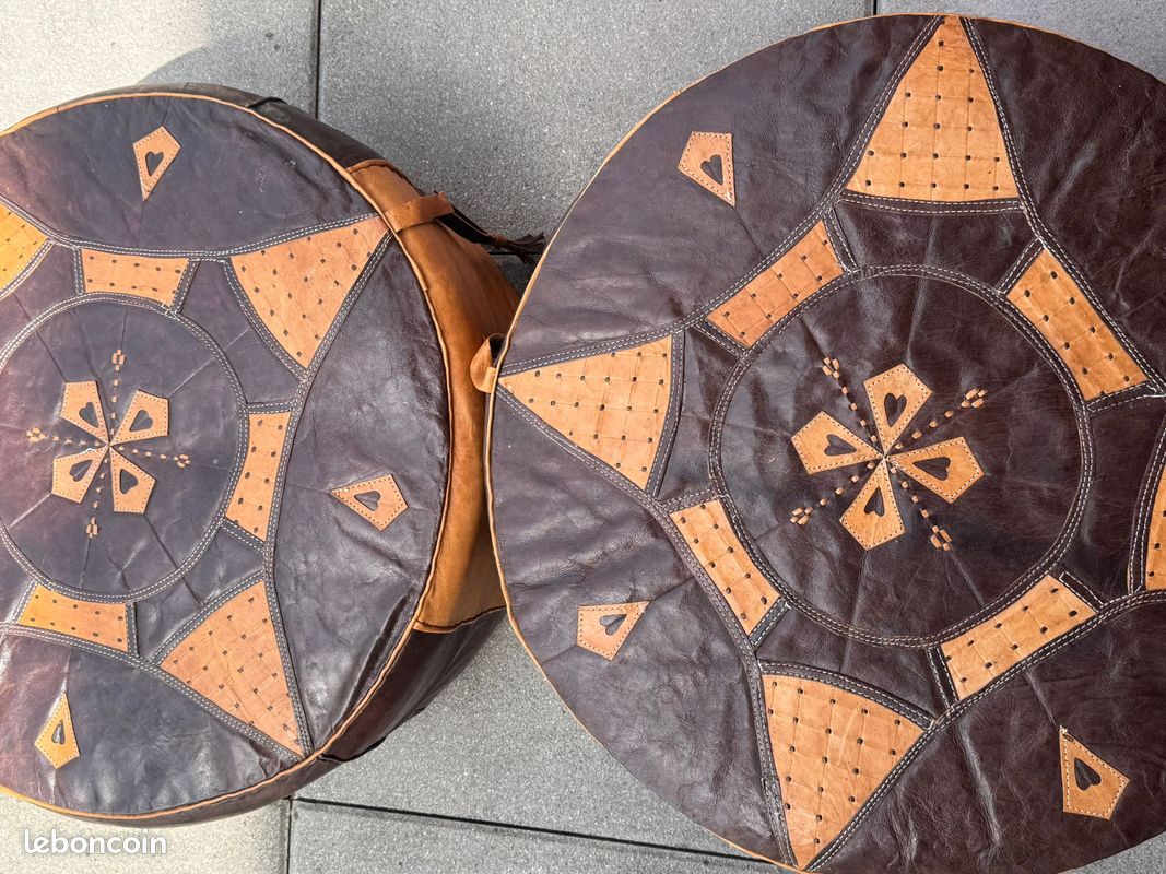 Lot de 2 poufs marocains en cuir (image 1)