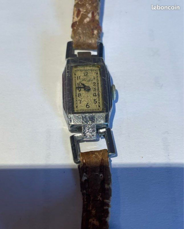 Montre Vintage Philos Standex Femme - Style Art Déco Acier - Antichoc - Occasion