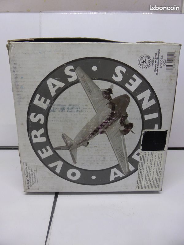 Tole avion dc-3 overseas air lines schylling friction ancien vieux jouet collection metal vintage - Collection