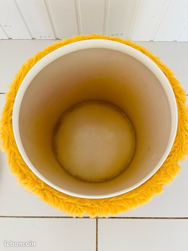 Pouf Fourrure Jaune Pelfran Vintage Années 70 France (image 8)