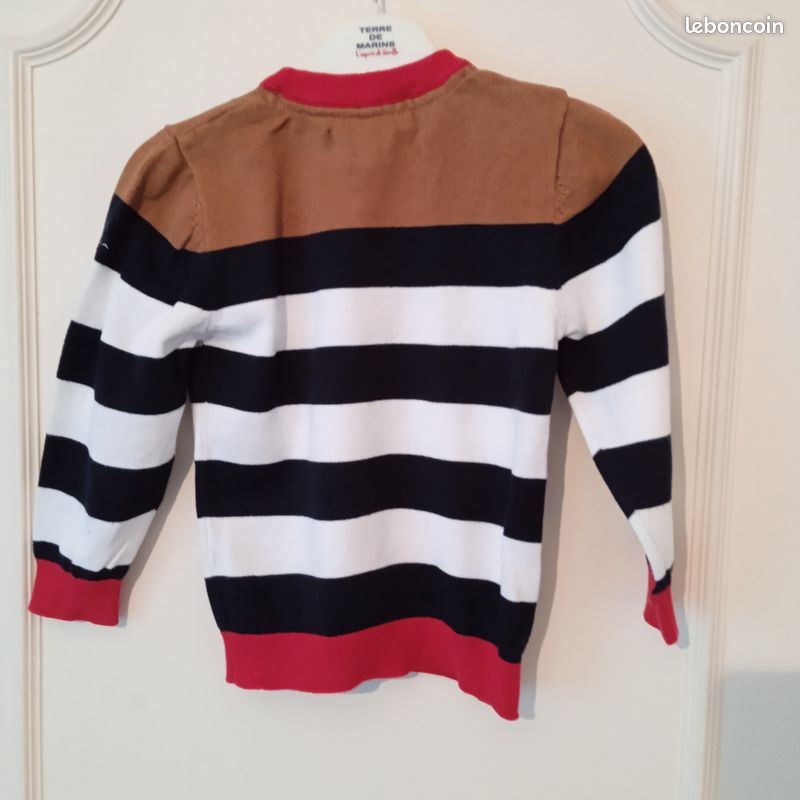 Pull Terre De Marins - Taille 44 (équivalent 6) - Bleu Et Blanc - Coton - Occasion Très Bon état