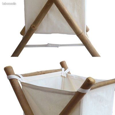 NEUF (emballé), Panier pliable en bambou et lin, multi-usages: pour salle de bain ou coffre à jouets chambre, H.60 x L.39.5 x l.38cm, capacité 100L (image 6)