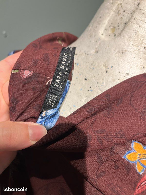 Tunique Cache-cœur ZARA Femme - Taille XS - Bleu Floral - Neuf Sans étiquettes