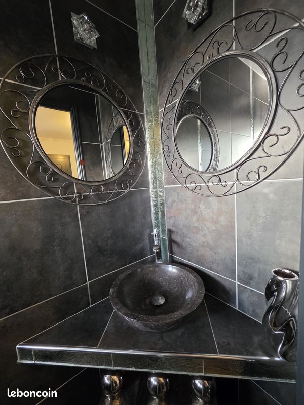 Lot 2 Miroirs métal noir gris - Diam. 68 cm dont 1 offert (image 6)