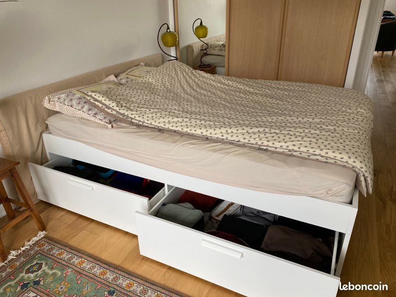 Lit 140x200 avec 4 tiroirs, sommier et matelas (image 2)
