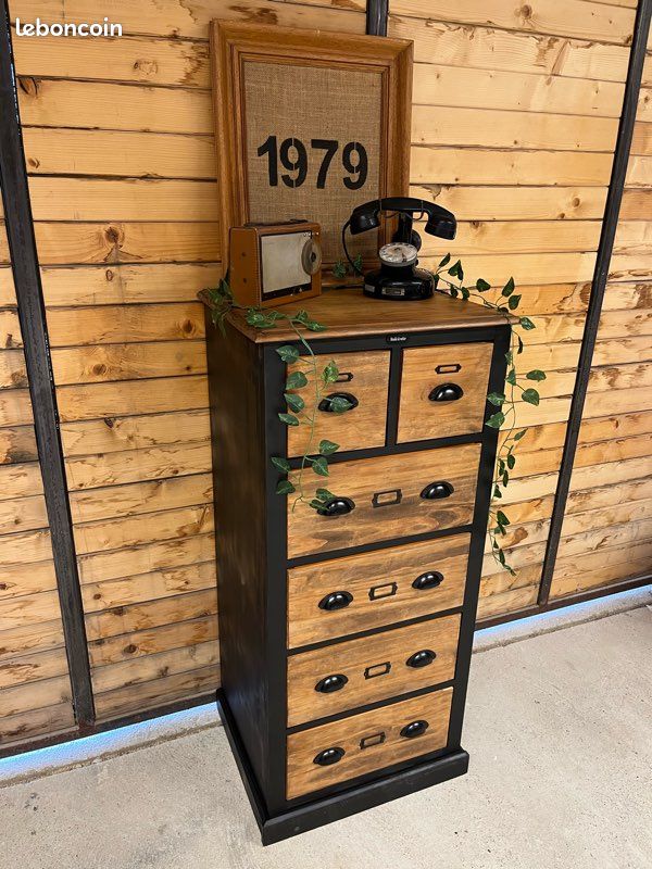 Chiffonnier meuble à tiroirs semainier commode de rangement de métier industriel vintage scandinave bois ancien (image 7)