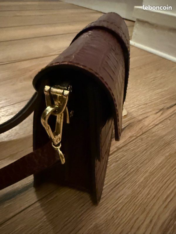 Sac en cuir croco rouge bordeaux (image 4)