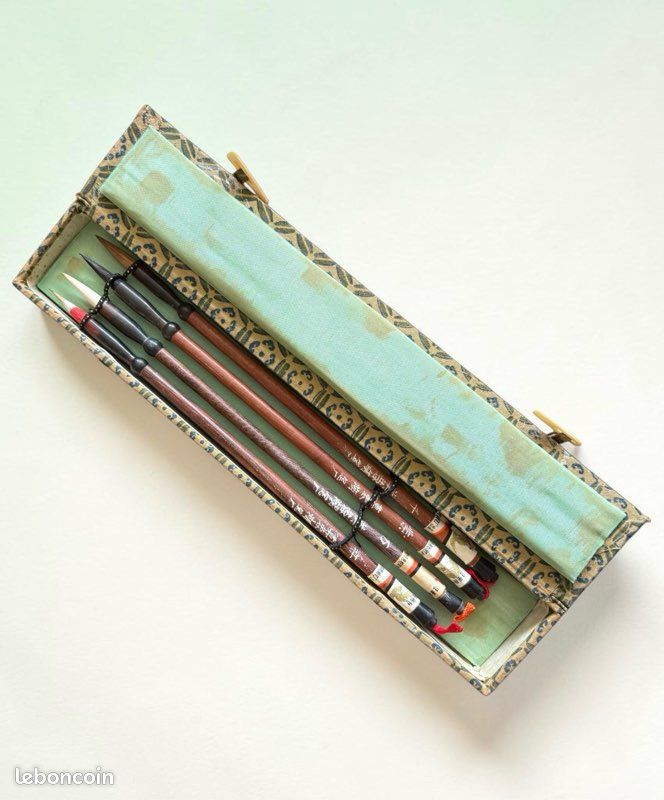 Ancien Coffret 4 Pinceaux Calligraphie Chinoise HUZHOU Shanlian PHENIX (image 5)