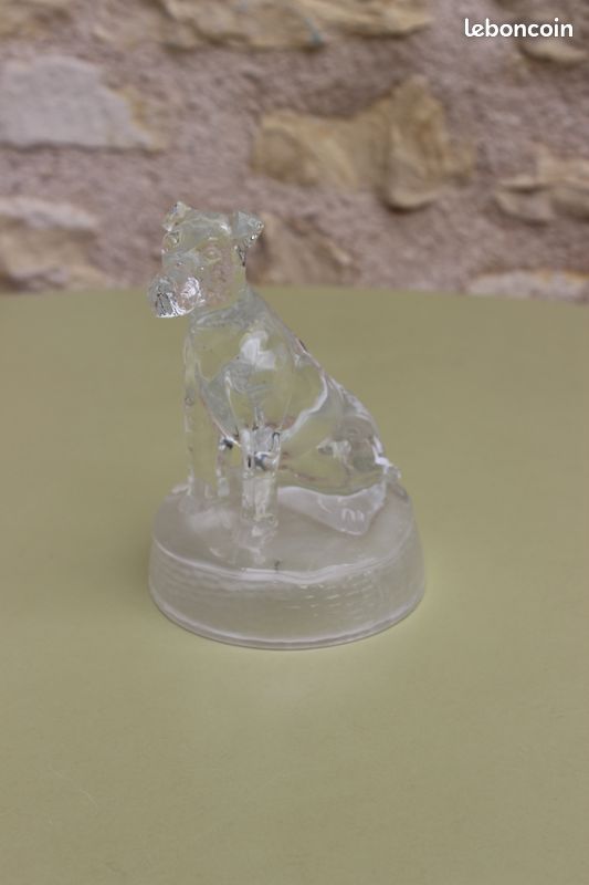 Petit chien en cristal / verre massif · figurine déco vintage · presse-papier (image 1)