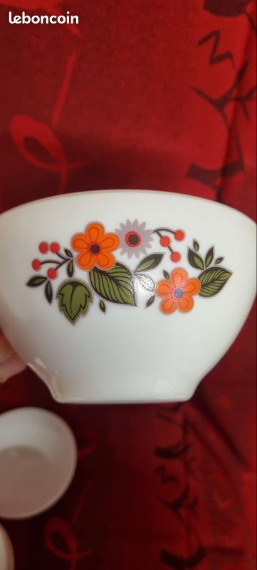 Lot de 5 bols rétro vintage années 70 Arcopal France avec des fleurs oranges, vaisselle combi (image 6)