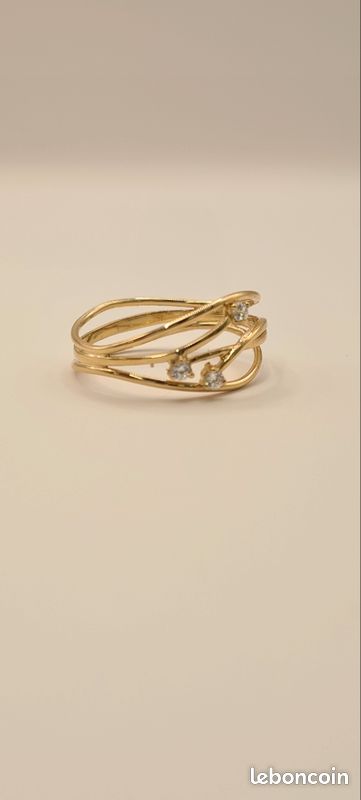 Bague Vintage Or 18k 750/1000 - Sertie Oxyde De Zirconium - Taille 53 - Ajustable