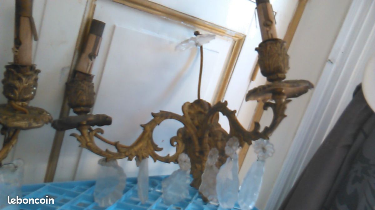 Ensemble 1 lustre et 2 appliques bronze et pampilles (image 7)