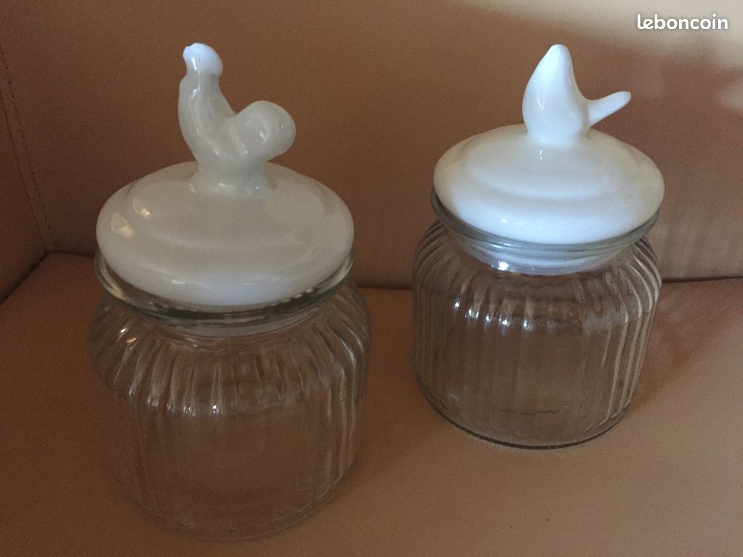Bonbonnières en verre avec couvercle figurine coq et oiseau en céramique (image 8)