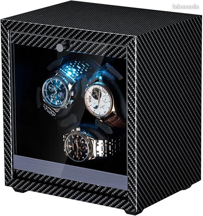 Remontoir Montres Automatiques Bois Noyer Noir - Moteur Silencieux 4 Modes LED