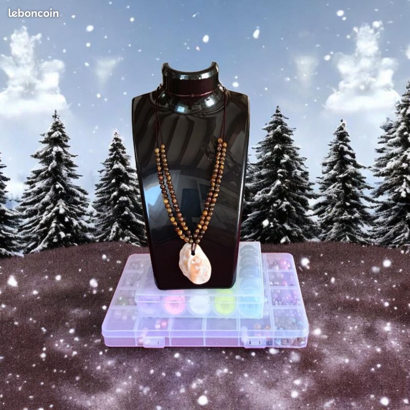 Collier en Pierre Œil de Tigre et Pendentif Coquillage Naturel. Fait Main . Atelier Nature Claudia ✨ (image 6)