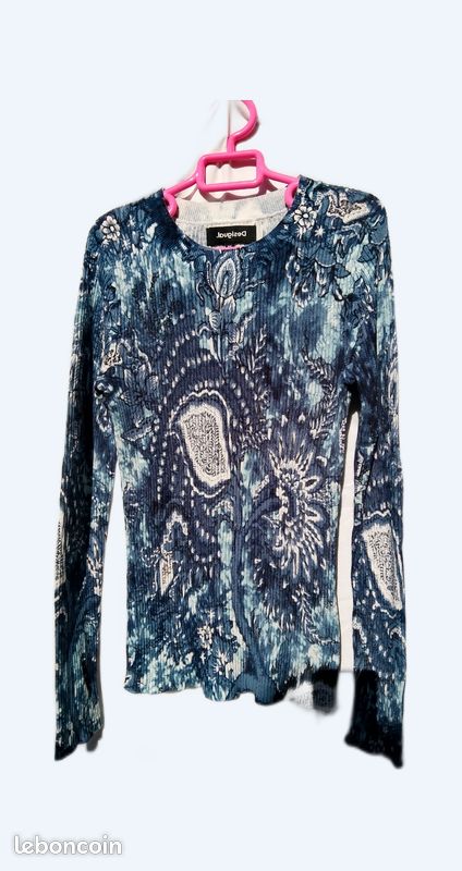 joli top haut viscose coton barriolé DESIGUAL taille L ... - eBay