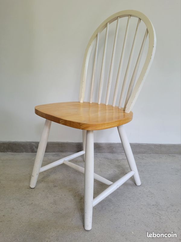 Chaise à barreaux type Tapiovaara en bois courbé massif blanc vintage scandinave western (image 2)