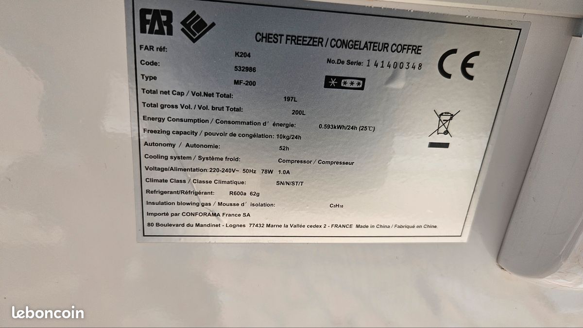 Congélateur coffre FAR 197L (A+) - Très bon état (image 5)