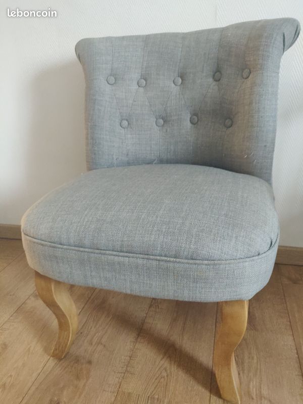 Fauteuil style Bergère tissu gris anthracite pieds bois (image 1)