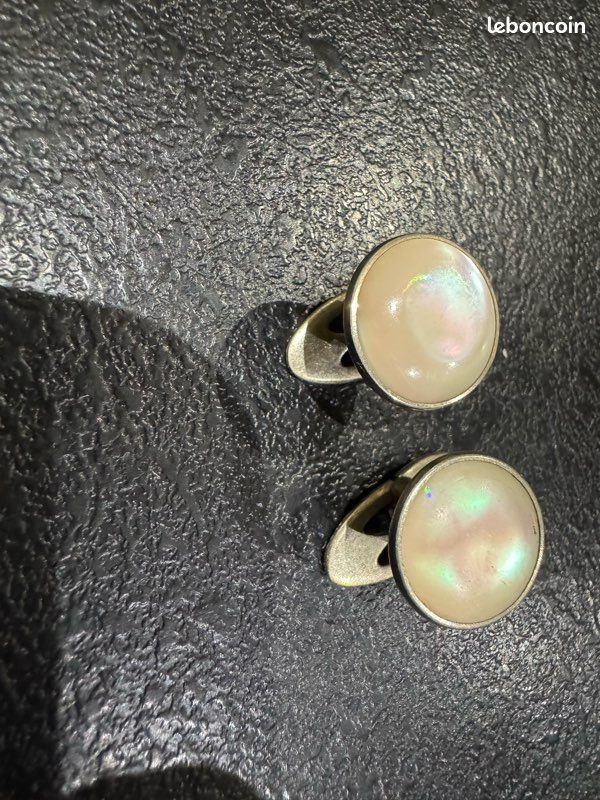 Boutons De Manchette Anciens En Or Et Nacre - Bijou Vintage Gravé Pour Homme - Parfait état