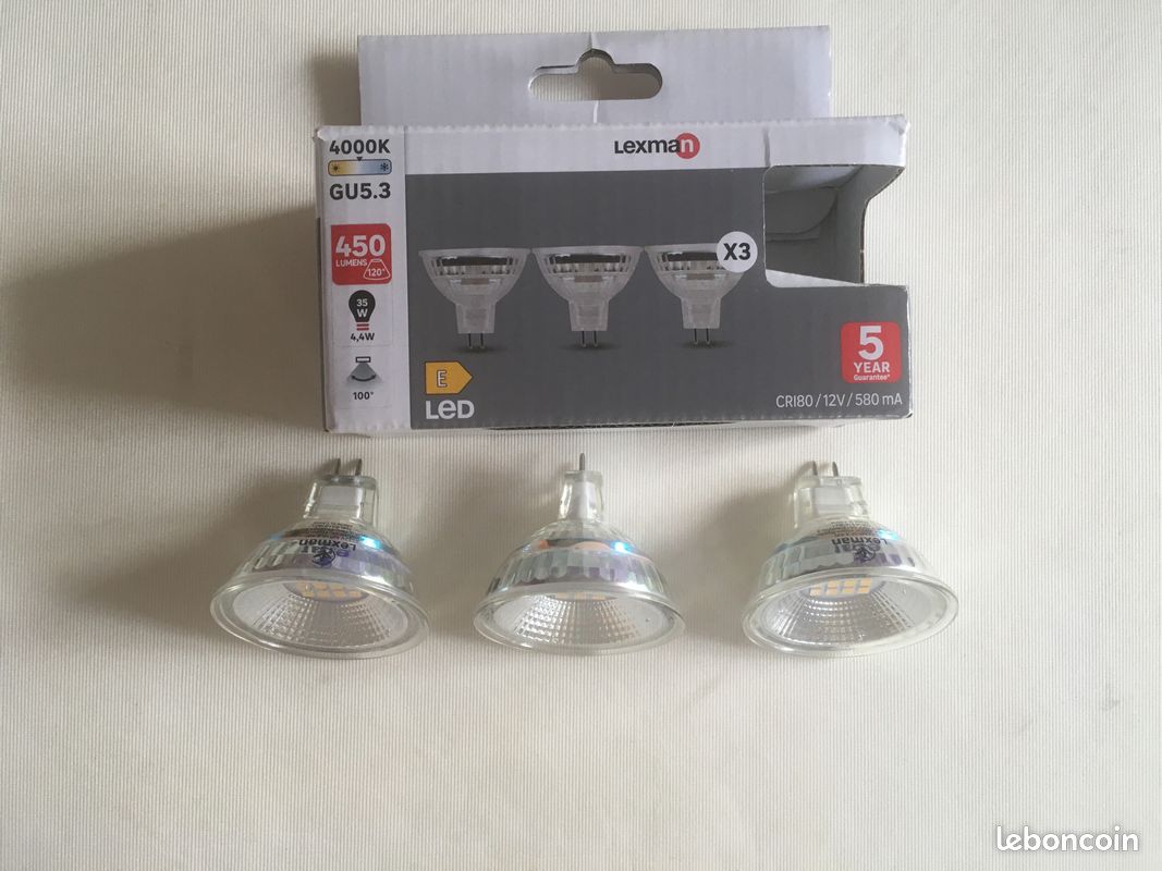 3 ampoules led réflecteur GU5.3, 100 deg, 450 Lm = 35 W, blanc neutre, LEXMAN (image 4)