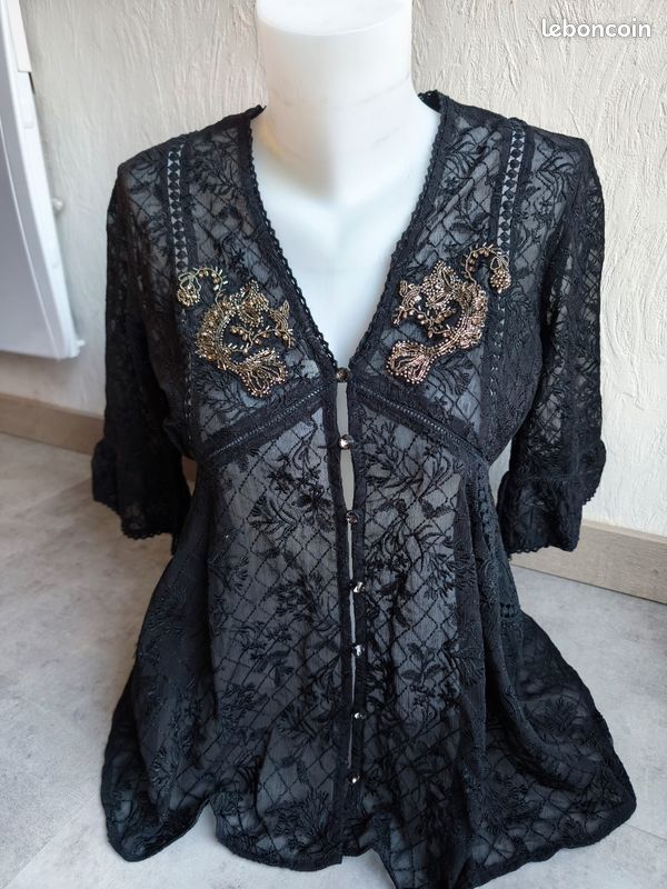 Haut The Kooples Dentelle Noir - Taille S - Occasion Parfait état