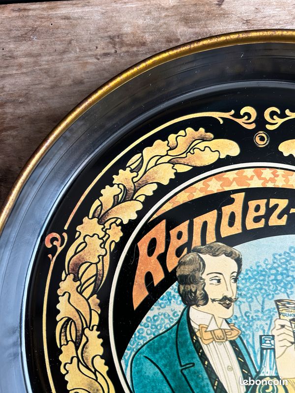 Plateau publicitaire Pernod Rendez-vous vintage tôle lithographiée style Belle Époque (image 4)