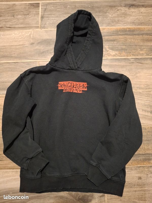 Sweat à Capuche Stranger Things – Noir, Manches Longues évasées – Enfant L (9-11 Ans) Oversize
