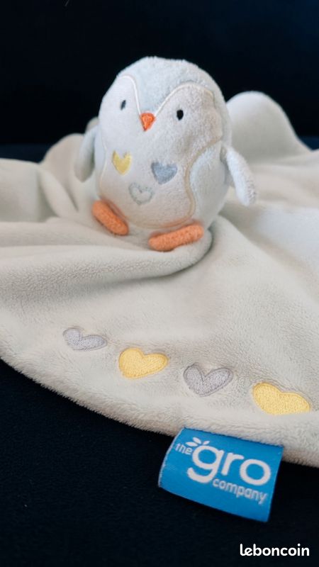 Doudou Plat Pingouin Gro Et Compagny - Blanc/bleu, étoile Flocon, Occasion Parfait état