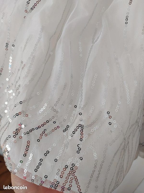 Robe bustier mariage blanche à sequins argents (image 4)